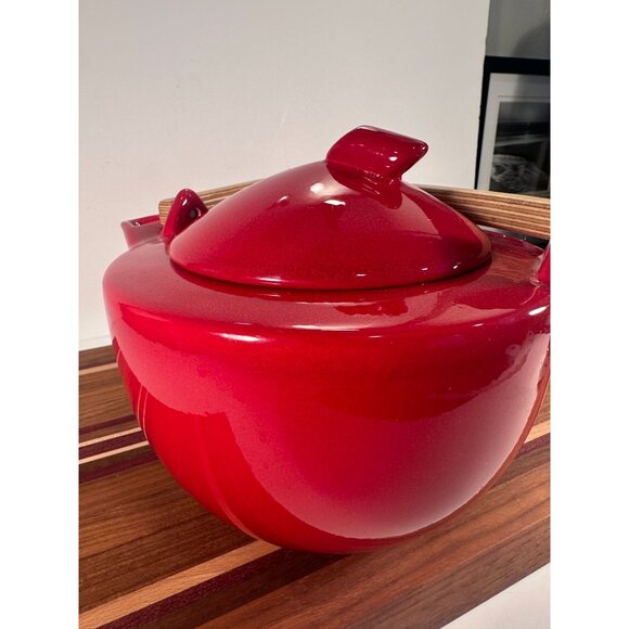 Large Red Ceramic Teapot with Wooden Handle - Picture 5 of 8